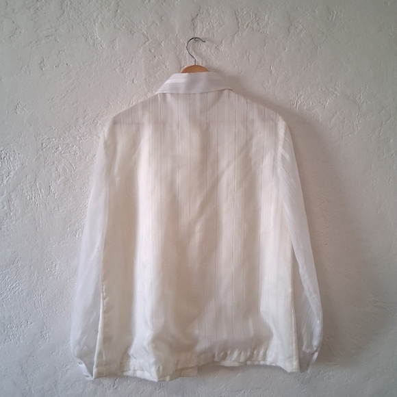 Vintage 60s White Semi Sheer Blouse with Bow Tie Cottagecore Coquette - Picture 2 of 5